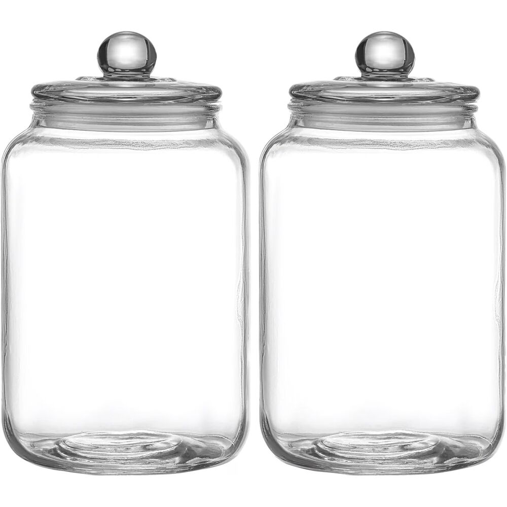 Glass Food Storage Jars Set of 2 34 oz Airtight Lids Pantry Pickle Canning Jars